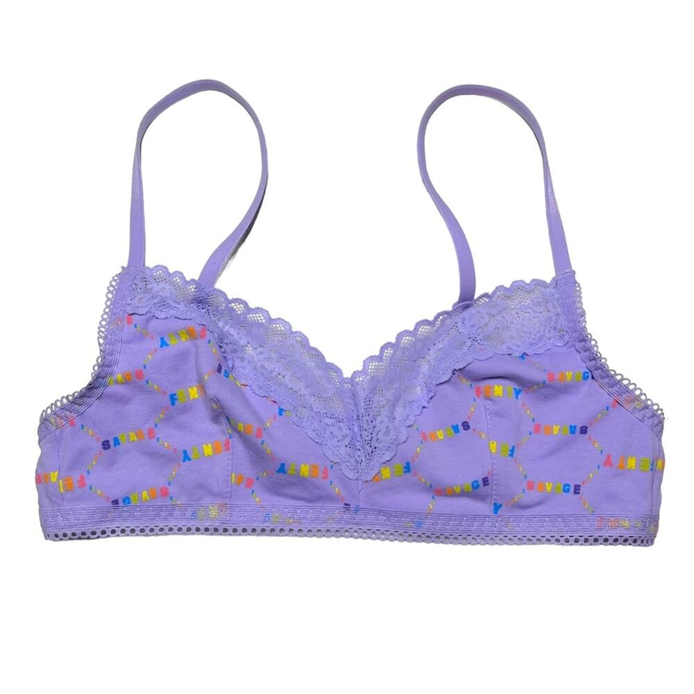 Savage X Fenty Cotton Essentials Lace-Trim Bralette Size XS